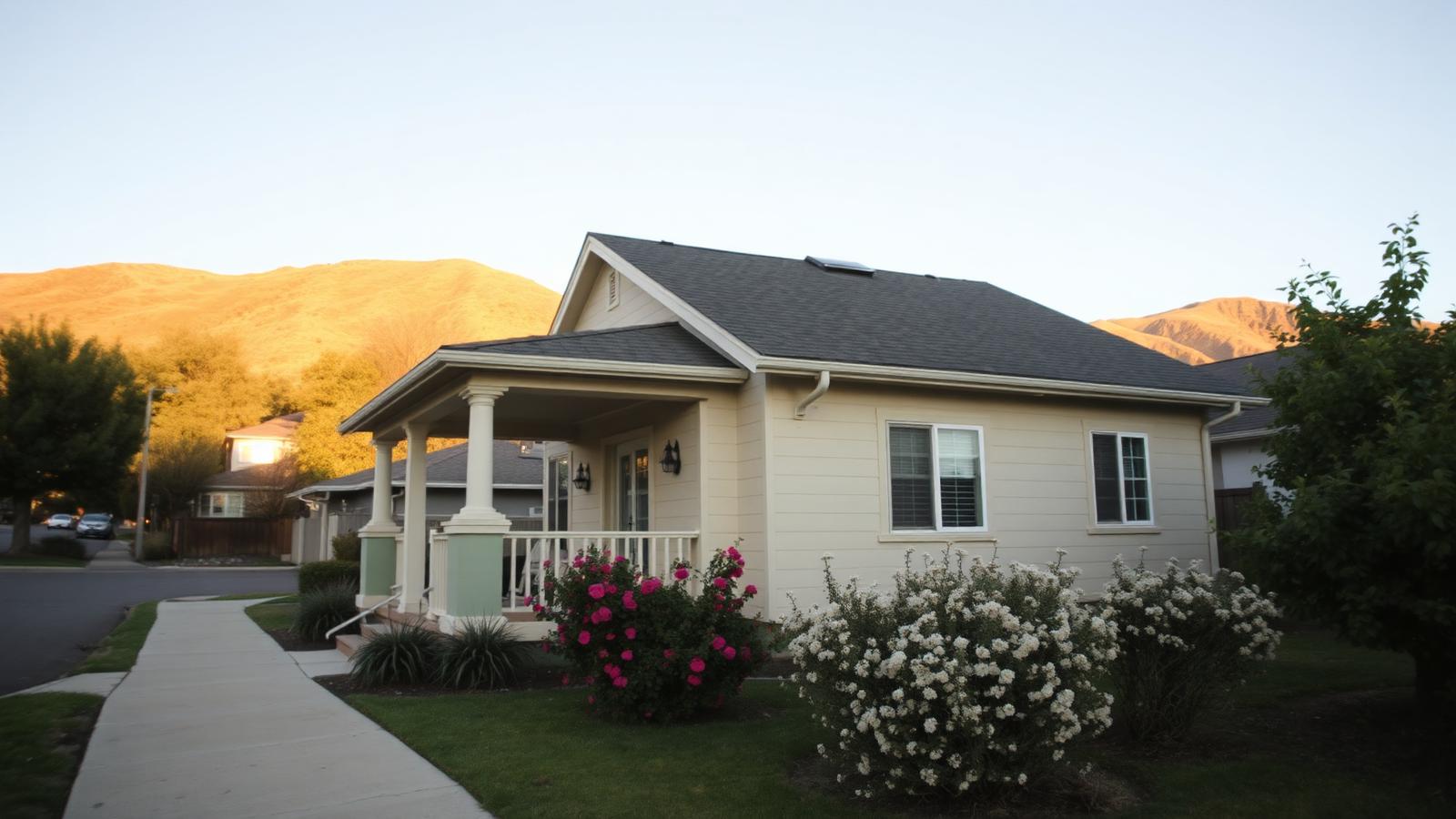 Craftsman-style Morgan Hill home with a covered porch in late afternoon light