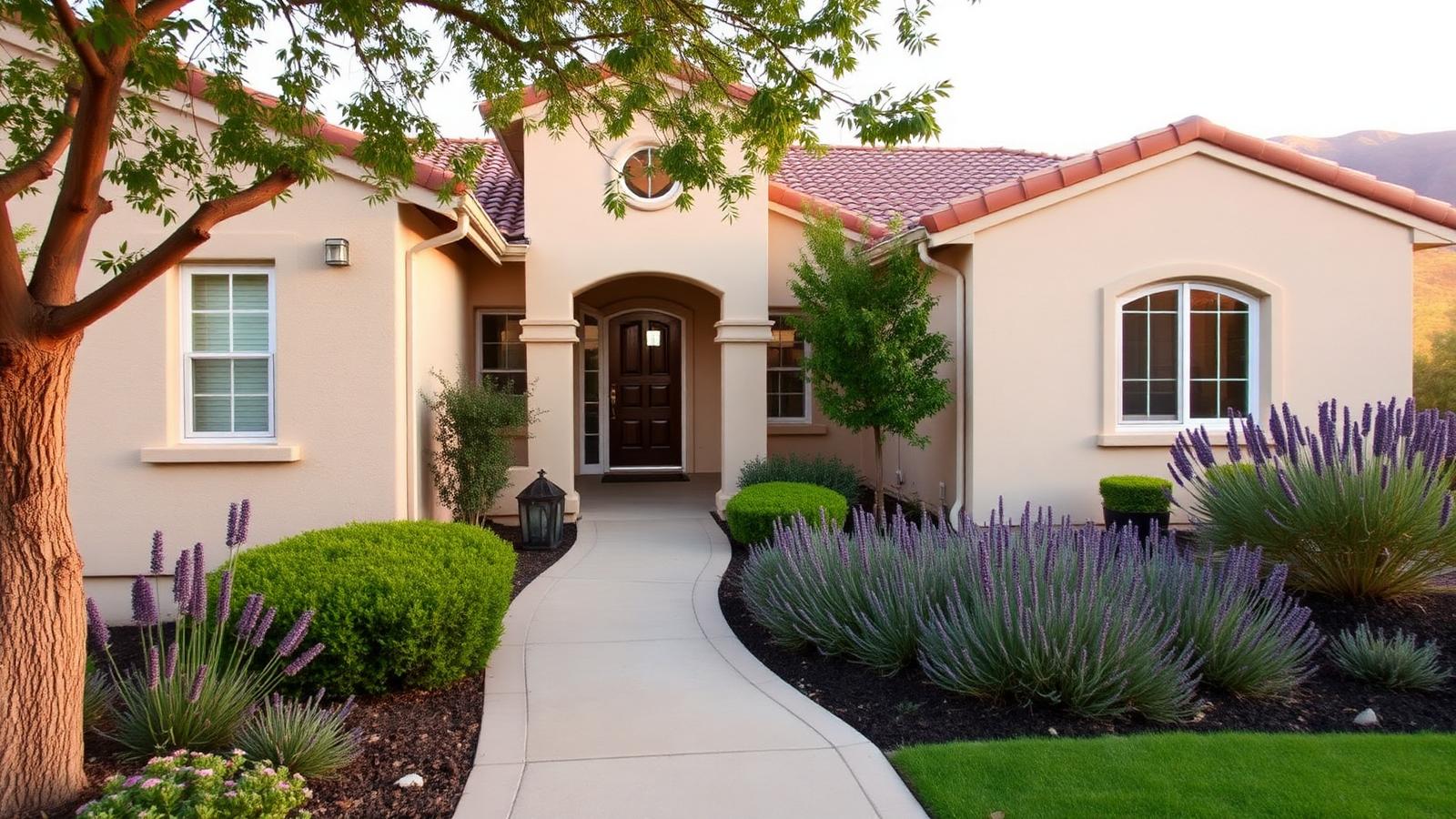 Clean, well-kept Morgan Hill residence with lavender along the walkway